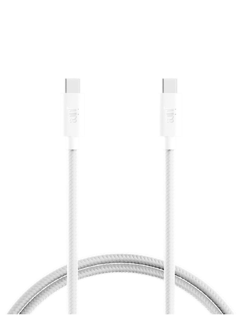 جوس كابل JUICE USB-C إلى USB-C، يدعم الشحن السريع ونقل البيانات، مزود بموصلات قابلة للعكس، مصنوع من مادة TPE، متوافق مع iPhone 17 و16 و15، وiPad Pro، وأجهزة Samsung وGoogle والمزيد، مضفر لمتانة إضافية، بطول 2 متر، باللون الأبيض. - Image 2